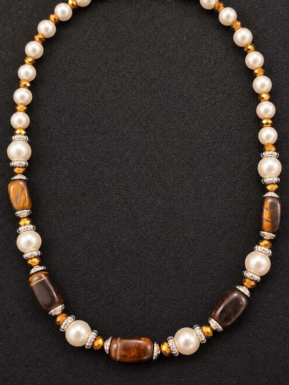 Tiger Eye & Pearl Bead Necklace